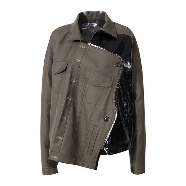 

Women's Autumn and winter cool wide irregular leather cotton jacket, Black;brown