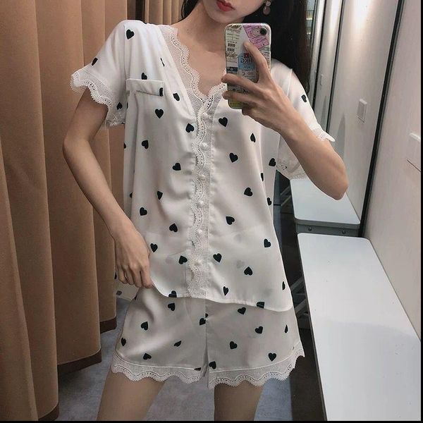 

pyjama satin femme silk pajamas womens sleepwears nightie lounge wear two piece set summer nightgown, Black;red