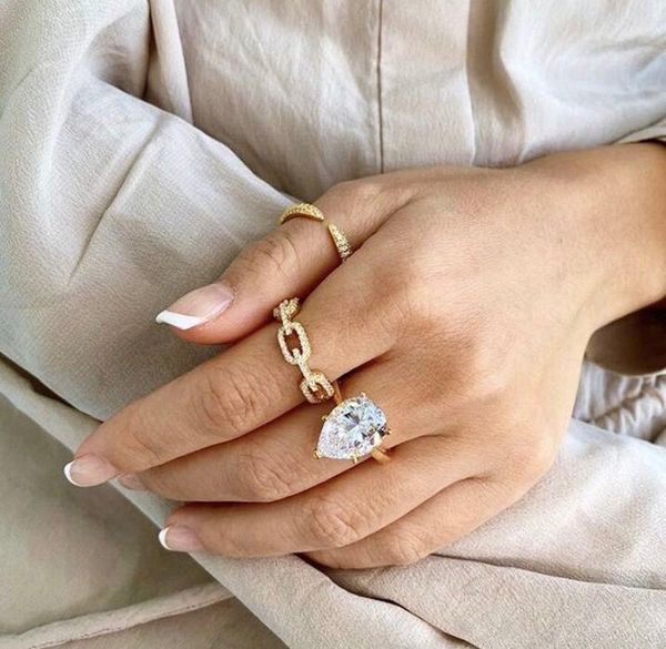

cluster rings timeless wonder stunning zirconia chained women jewelry punk trendy gothic designer statement ins unique rare 2738, Golden;silver