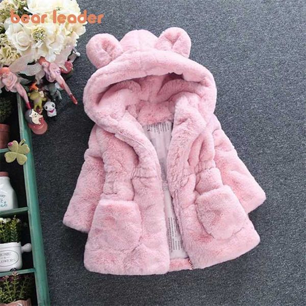 

bear leader girls coats winter fashion rabbit ears fur coat hooded full sleeve thickness kids coats for 2t-7t 211023, Blue;gray