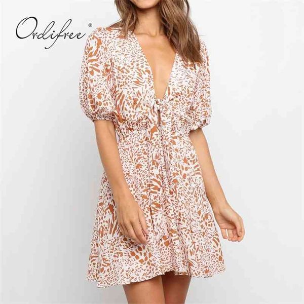 

summer women party mini dress leopard print deep v neck belted short vacation 210513, Black;gray