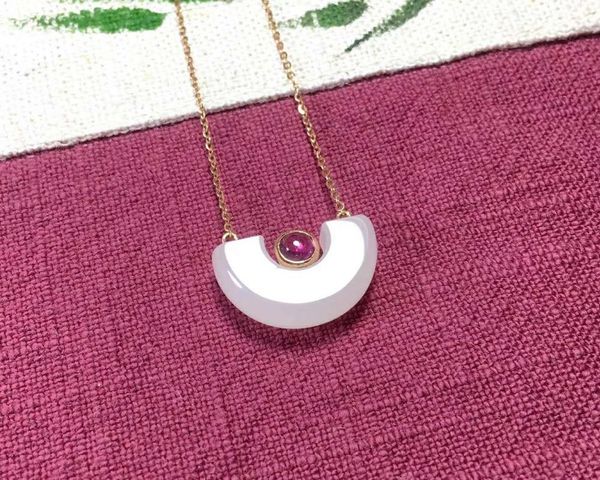 

lockets 18k gold inlaid and white jade buckle necklace pendantj05#, Silver