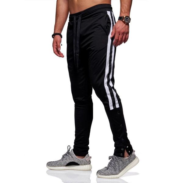 

men's pants fashion men hip hop sweatpants male side stripe solid color cargo mens casual drawstring trousers streetwear, Black