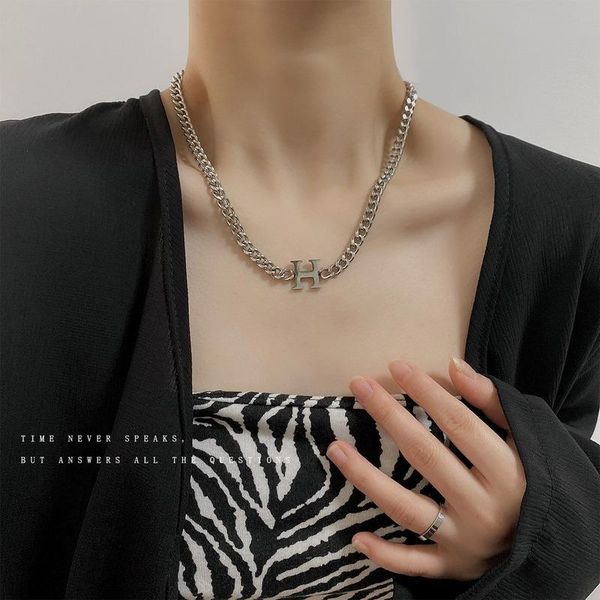 

chains letter h necklace woman hip hop necklaces women chain ladies pendant girls jewelry silver color trendy korean stainless collares