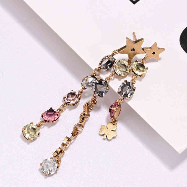 

design jewelry family colorful crystal tassel star super fairy long earrings temperament female net red advanced earrings, Silver