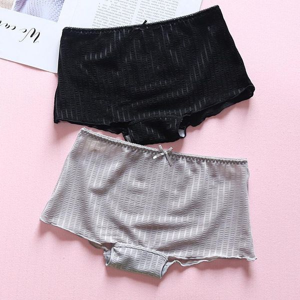 

women panties ice silk seamless briefs breathable safty pants pure color underwear boxer girl lady boyshort women's, Black;pink