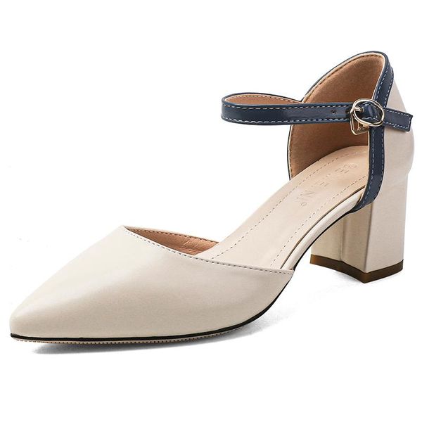 

summer women's sandals high-heeled thick bag heel tip buckles rubber sole blue ribbon for women, Black
