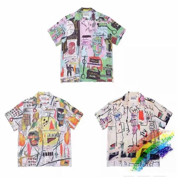 

men's casual shirts 2021ss wacko maria hawaii shirt men women 1:1 quality summer style digital printing tees, White;black