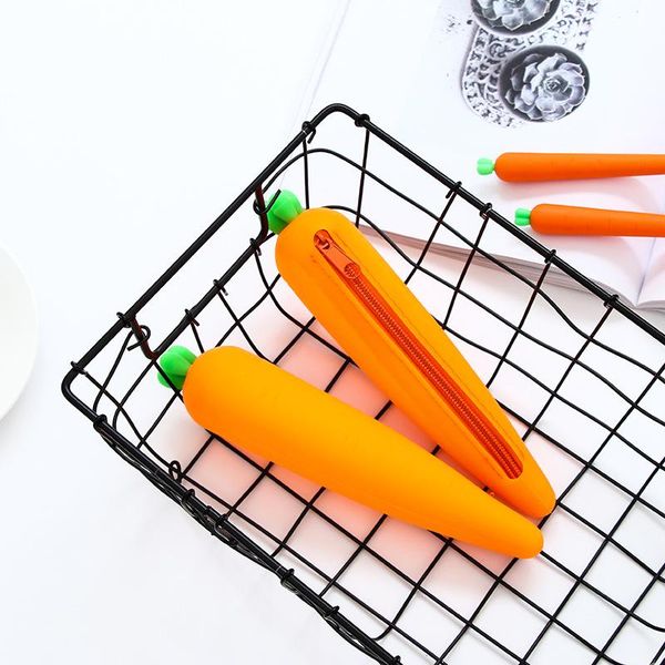 

carrot pencil case novelty silicone bag for school kids bags