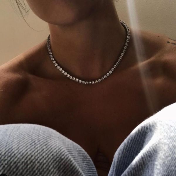 

chokers simple tennis chain necklace charms fashion colar feminino iced out vintage rhinestone choker collar elegant wholesale gift, Golden;silver