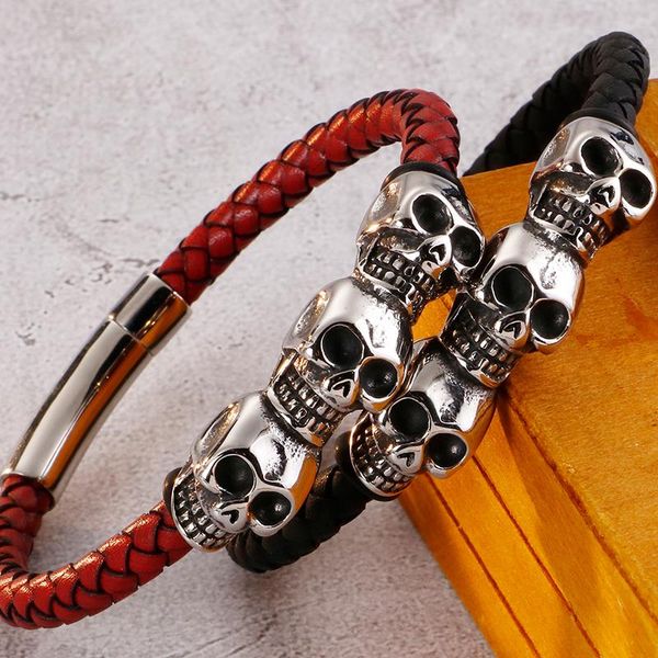 

link, chain punk stainless steel men bracelet gothic men's bracelets & bangles masculine red black leather jewelry gifts dropship