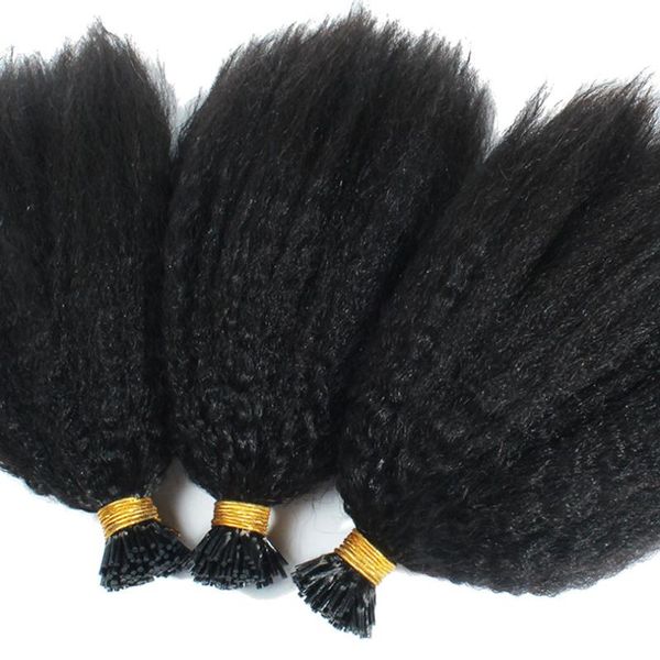 

human hair bulks mongolian remy kinky straight i nail tip in extensions 1g/strands natural color, Black
