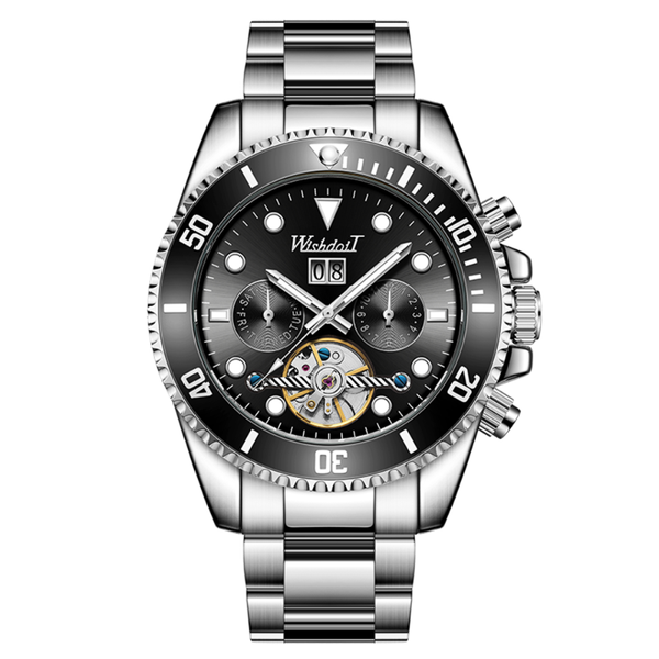 

wristwatches wishdoit men's mechanical automatic wrist watch stainless steel waterproof fashion business luminous clock, Slivery;brown