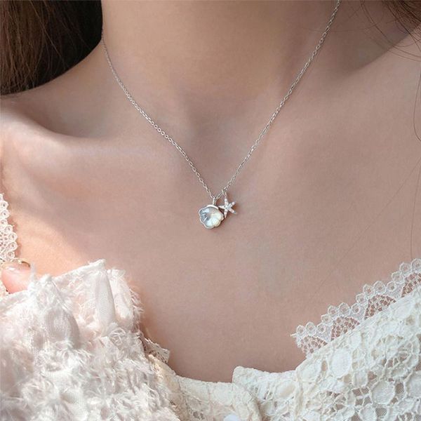 

fashion crystal shell necklace design female clavicle chain temperament geometric party pendant necklaces, Silver