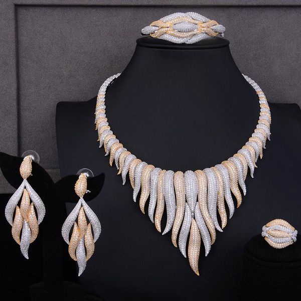 

earrings & necklace kellybola 4pcs delicate pillar cluster nigerian wedding cubic zirzonia collar bracelet ring jewelry set, Silver