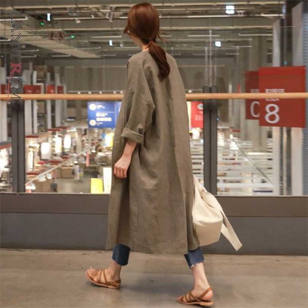 

lanmrem autumn casual fashion temperament women jacket loose plus solid color single-breasted cotton cardigan tc465 211014, Black;brown