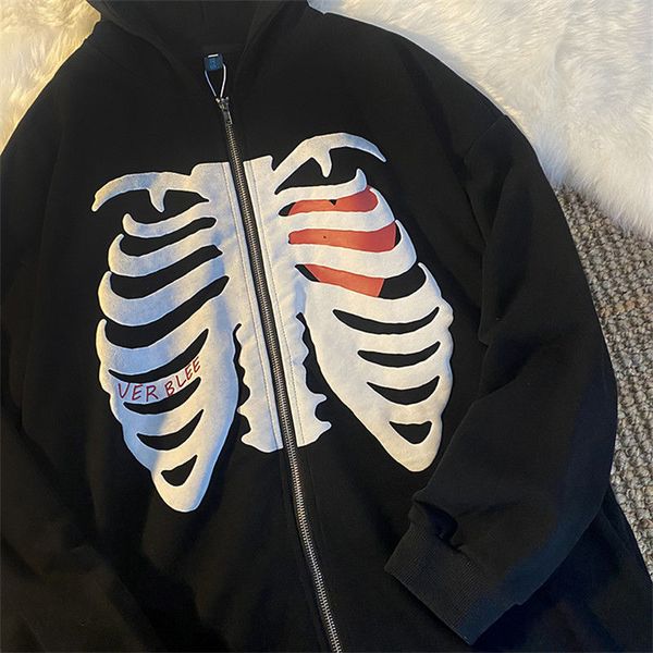 

women's jackets hoodie women's y2k korean version of harajuku zipper loose oversized sweatshirt hip-hop retro shirt skull jacket c, Black;brown