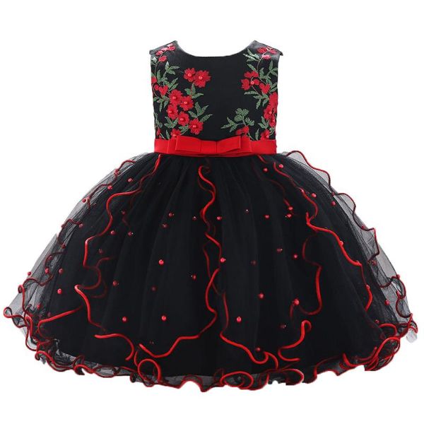 

girl's dresses embroidery flower baby girl clothes tutu year children's black white princess clothing 3m 12m 2 years, Red;yellow