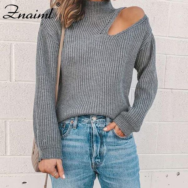 

women's sweaters znaiml autumn sweater knitted long sleeve off shoulde hollow out halter pullover female jumpers, White;black