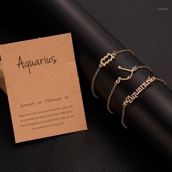 

charm bracelets 3pcs/set symbols starry sky ancient letters twelve constellation for women girls crystal bracelet adjustable jewelry, Golden;silver