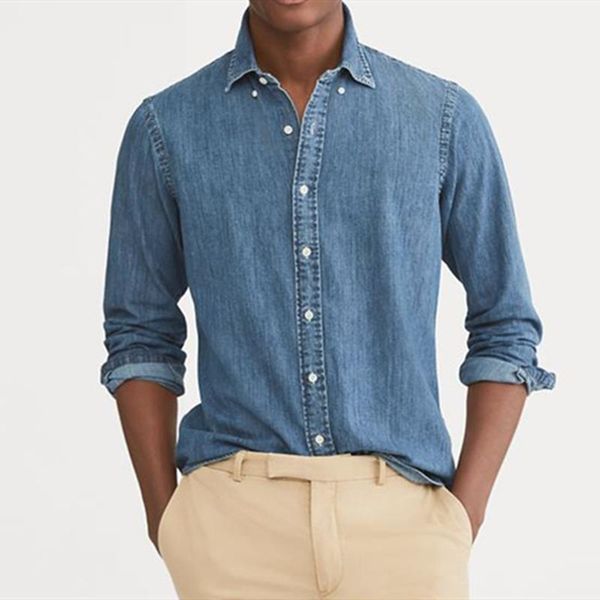 

men's casual shirts autumn streetwear men quality 100% cotton denim jeans camisa masculina long sleeve social hombre chemises homme tom, White;black