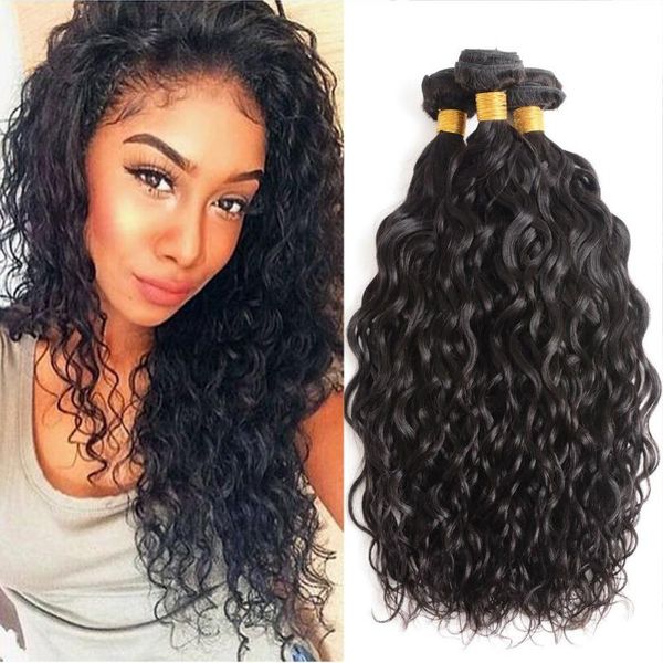 

brazilian water wave hair 3 bundles wet and wavy human bundle deals ocean weave extensions remy bulks, Black