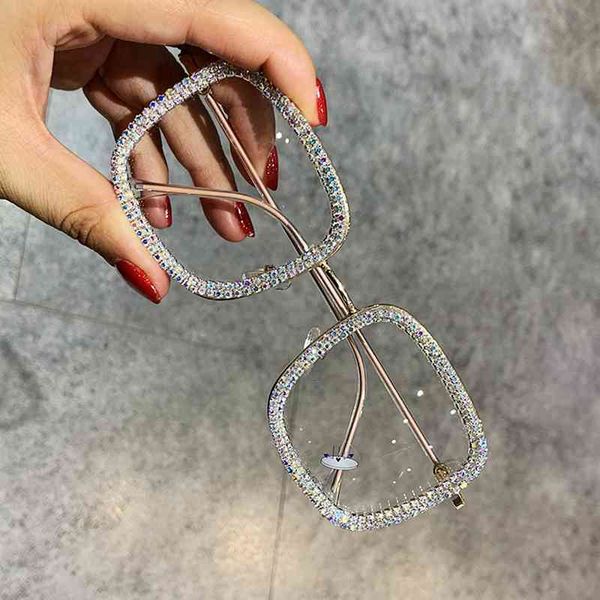

sun glasses prescription wonen clear lens square oversized sunglasses rhinestone blue light eyeglasses wholesale gafas de sol, White;black