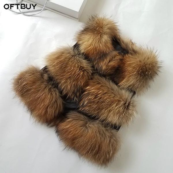 

women's vests oftbuy 2021 casual fur vest winter jacket coat women real natural raccoon warm thick short gilet femme streetwear, Black;white