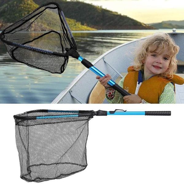 

fishing accessories dip net blue triangle foldable with poles aluminum alloy nylon
