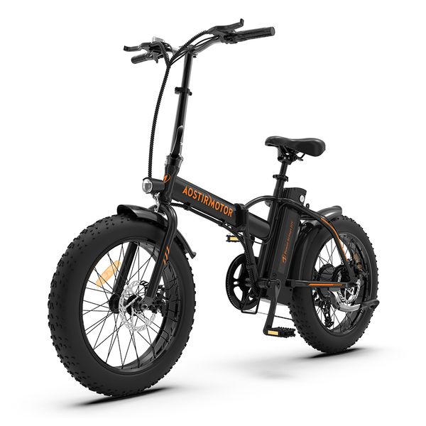 ABD Stok Aostirmotor A20 Elektrikli Bisiklet 500W Mountain Ebike 36V Pil 20inch 4.0 Yağ Tire Plajı Kruvazör Şehir Bisiklet