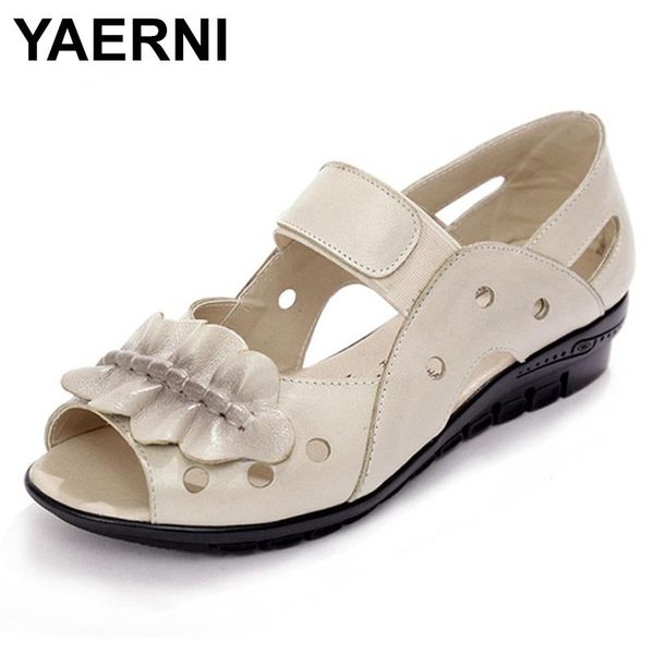 

sandals yaerni summer women shoes woman genuine leather flat casual open toe, Black
