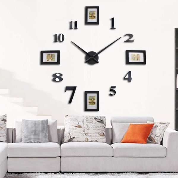 

wall clock 3d po frame clocks large mute watch stickers for home decor diy 2021