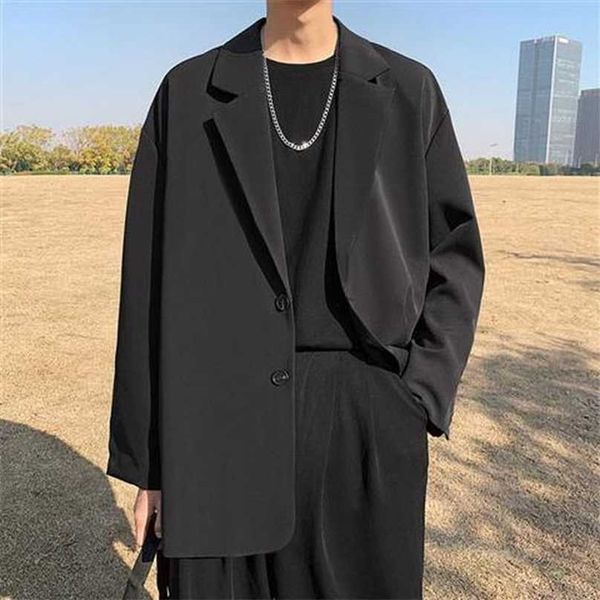 Oversized moda cor sólida lapela blazer mulheres elegante vintage casual solto temperamento casaco terno jaqueta homens 211006