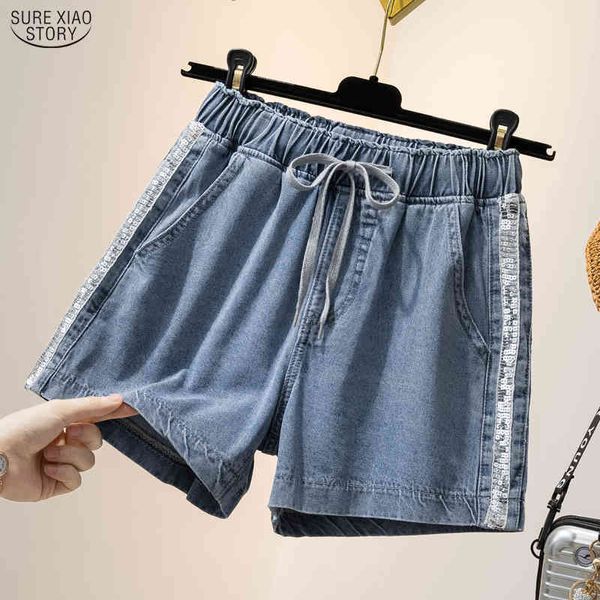 Calças casuais coreanas calças curtas verão Cintura alta elástica de verão Plus size denim shorts mulheres 9743 210415