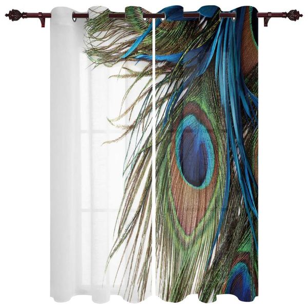 

peacock feather semi-blackout curtains for living room bedroom curtain fabrics finished hanging & drapes