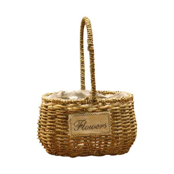 

storage baskets hand-held grass woven organizer artificial flower rattan flowerpot basket kitchen 0227 x