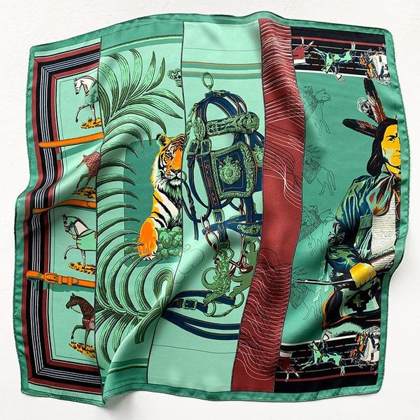 

scarves luxury 100% silk scarf women fashion small bandana head neck hairband summer fall kerchief turban 53*53cm, Blue;gray