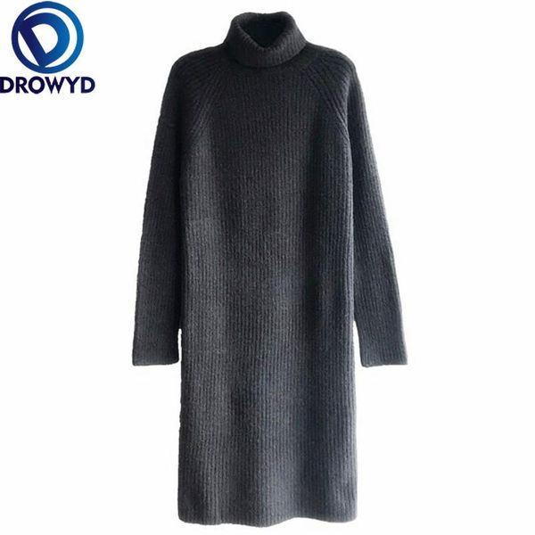 

casual dresses stretch sweater dress thick knitted cotton pullover long-sleeve turtleneck korean style loose black vintage, Black;gray