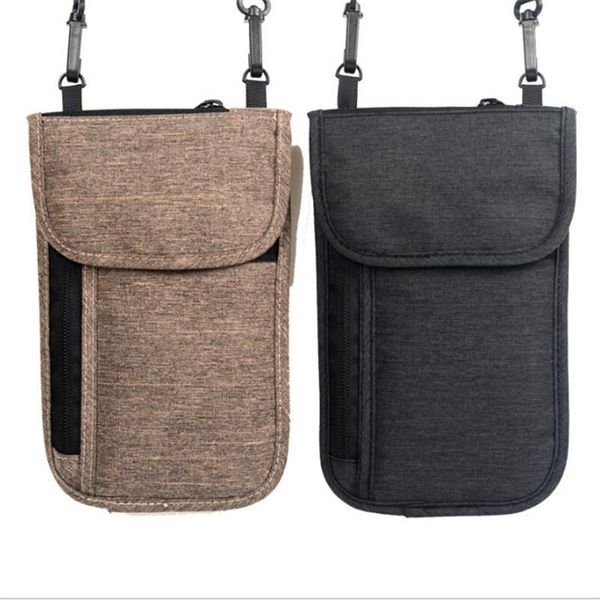 

card holders neck hanging travel passport cover wallet id holder storage clutch money bag multifunction package, Brown;gray