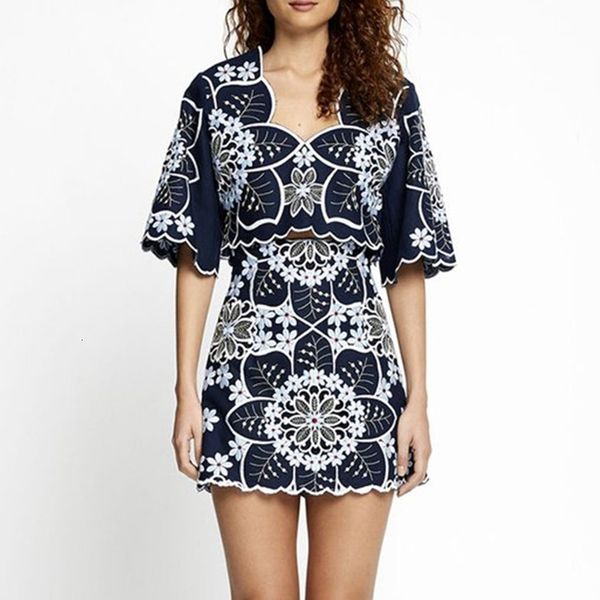 

two piece dress set women sweet embroidery crop high waist mini skirt 4qdf, White