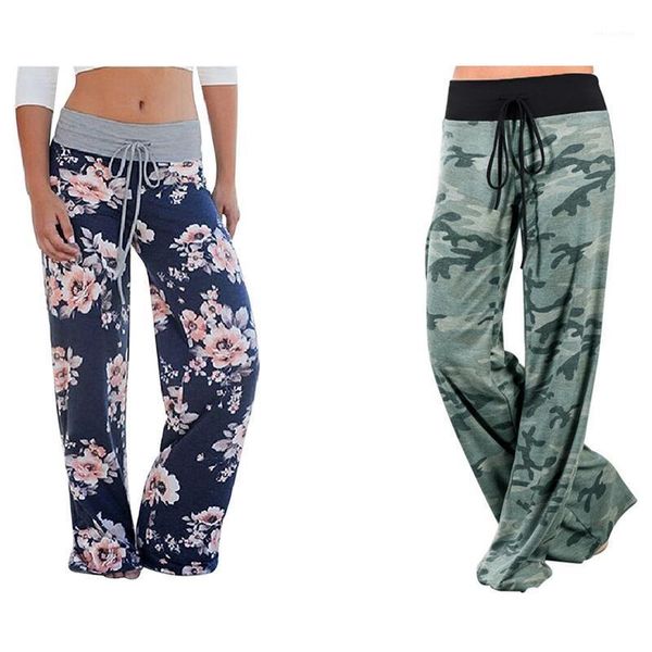 

2x women's joggers pants sports yoga trousers wide leg pant high waist sweatpants size xl blue & green camouflage outfit