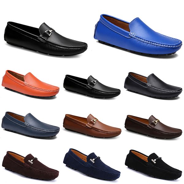 Couro Doudous Homens Casuais Driving Shoes Respirável Sole Sole Light Tans Black Navys Brancos Azul Prata Amarelo Calçado Cinzento All-Match Outdoor Transmissa