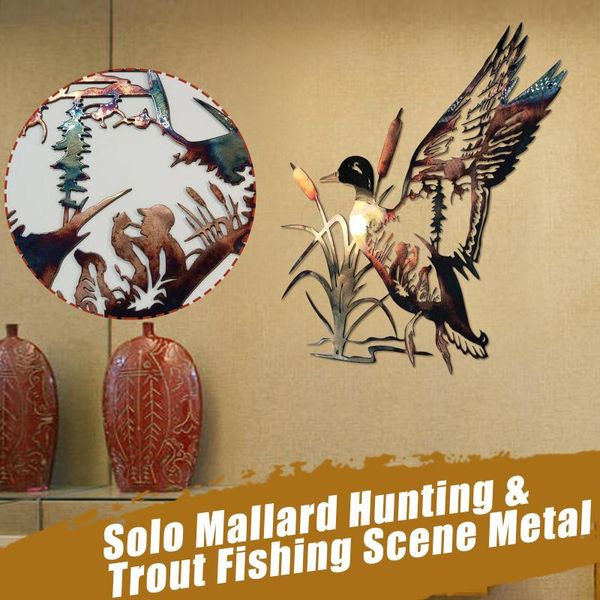 

wall decor hunting trout fishing scene metal art animal shape decals vivid decoration for home supplies stickers