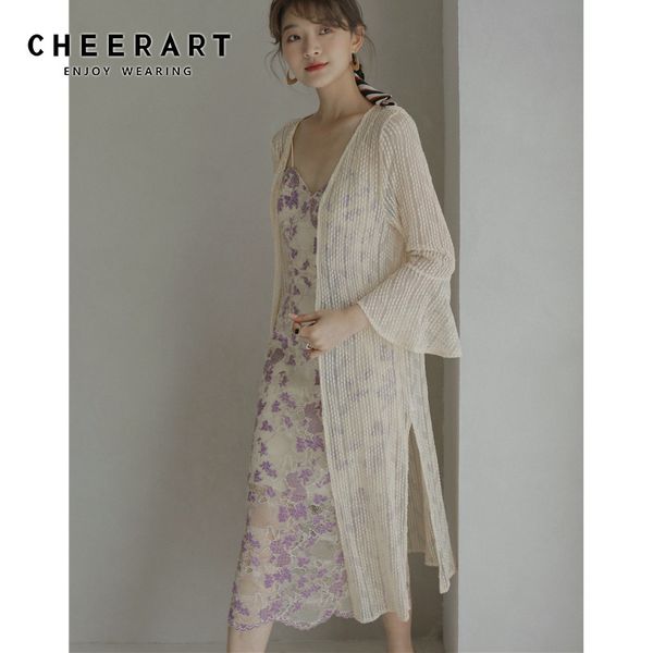 Long Kimono Cardigan сетка Летняя вспышка рукава прозрачная блузка Смотреть через топ-леди Beach 210427