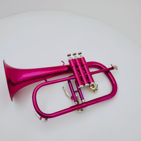 Yüksek Kalite BB Tune Flugelhorn Pembe Parlak Lake Pirinç Çan Müzikal Enstrüman Profesyonel Kılıf Aksesuarları