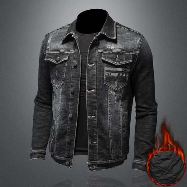 

men's jackets winter stretch cotton padded denim jacket, Black;brown