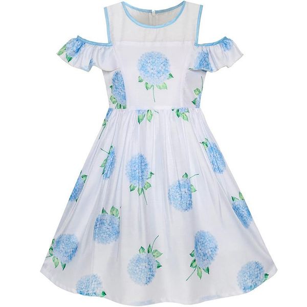 

girl's dresses girls dress blue hydrangea flower cold shoulder party princess 2021 summer wedding girl clothes size 5-12 pageant, Red;yellow