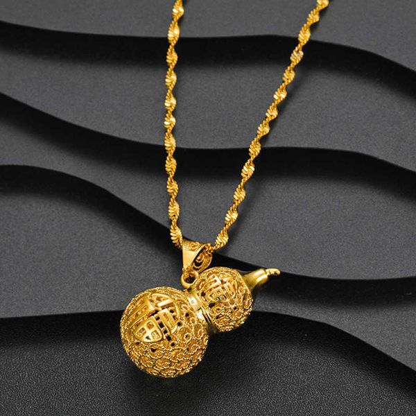 

copper plated gold inheritance craft wispy hollow blessing word calabash necklace women's sand necklace imitation jewelry, Silver