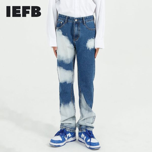 

iefb men's wear spring tie dyed straight tube jeans korean high waist blue jeans denim pants for male loose 9y4595 210524
