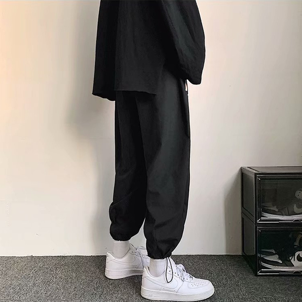 

men casual pants cargo letter printed patch design hip hop trendy chic high street oversize cool harajuku elastic waist baggy, Black